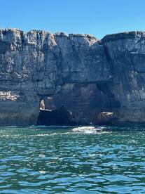 A stunning view of a rocky coastline with a natural arch, showcasing the beauty of marine landscapes — perfect for eco tours and sightseeing adventures.